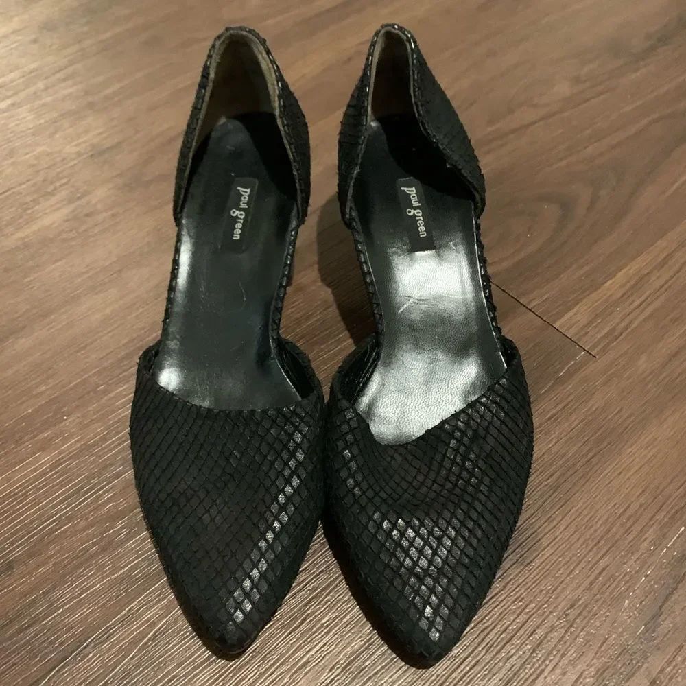Paul Green Black Textured Pointed-Toe D'Orsay Heels